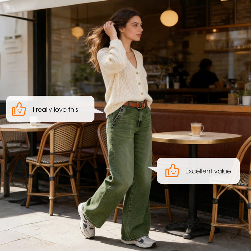 High-Waist Wide-Leg Jeans with Button Detail