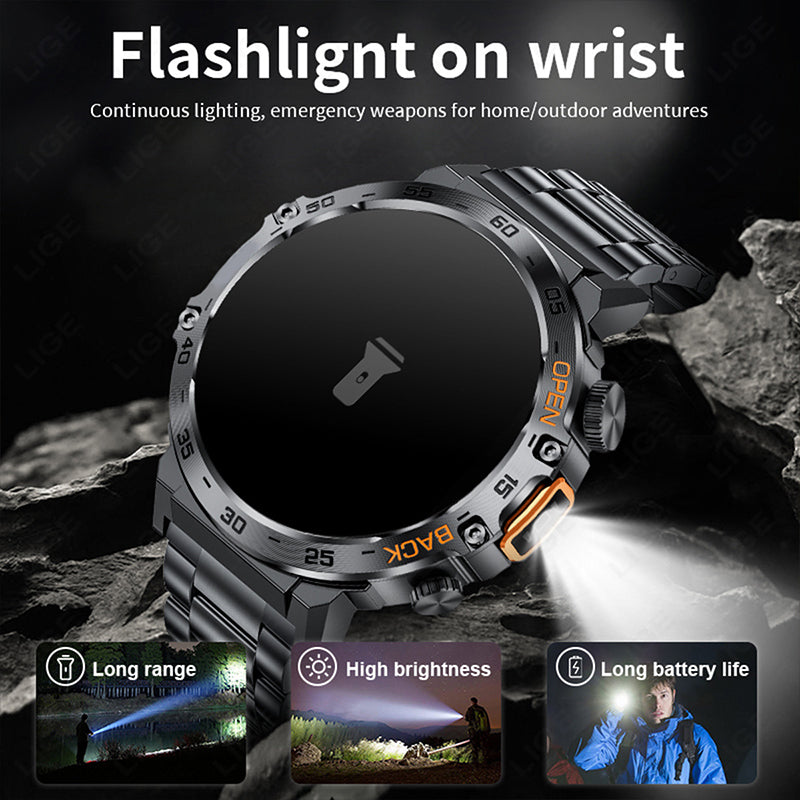 🎁2026 New Arrivals 50% OFF💥Outdoor Smartwatch – Rugged, LED Flashlight & Bluetooth Calling – For Sports, Fitness & Adventure 🏔️🔦
