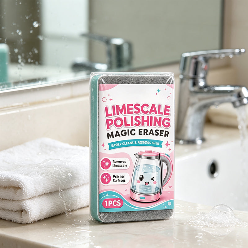 🧽50% OFF NOW! Limescale Polishing Magic Eraser Sponge‑ Chemical‑Free Descaling Scrub Pad, Scratch‑Free High‑Density Cleaning Sponge for Kettles, Sinks & Hard‑Water Stains