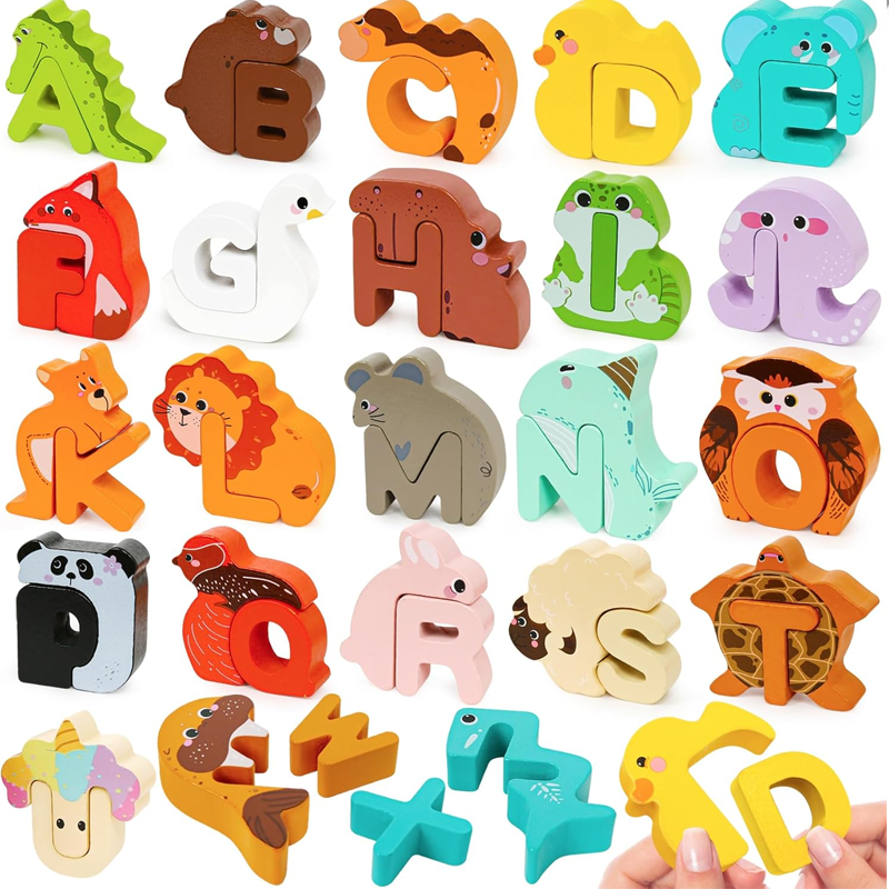 🧸 26-Piece Wooden Letter & Animal Matching Toy – Hands-On Alphabet Mastery, Vibrant Animal Illustrations & Child-Safe Design – Learning Made Fun ✨