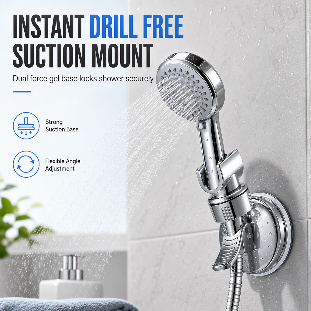 ⏳🔥LIMITED-TIME 50% OFF! ⏰🚿 Adjustable Suction Cup Shower Head Holder: Drill-Free, Multi-Angle Neck, Strong Grip, Universal Fit for Bathroom Tiles💦