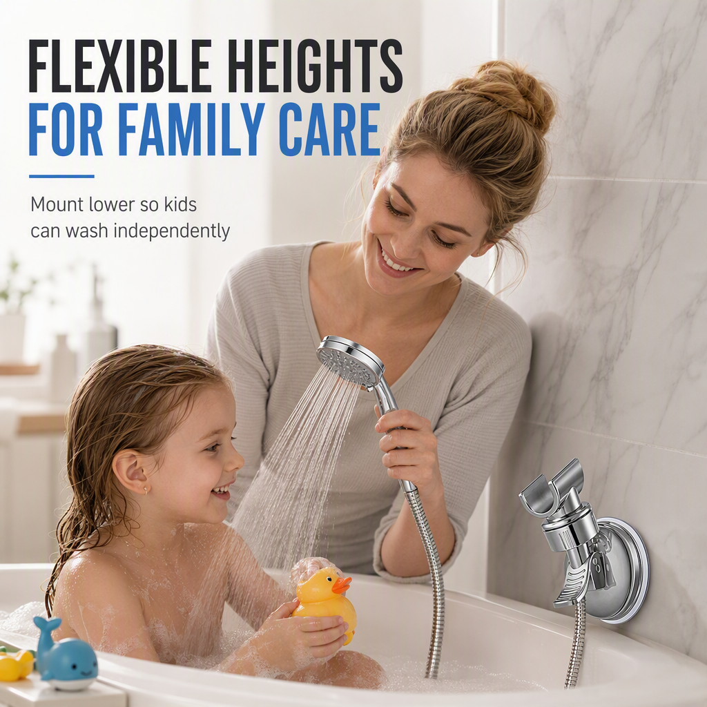 ⏳🔥LIMITED-TIME 50% OFF! ⏰🚿 Adjustable Suction Cup Shower Head Holder: Drill-Free, Multi-Angle Neck, Strong Grip, Universal Fit for Bathroom Tiles💦