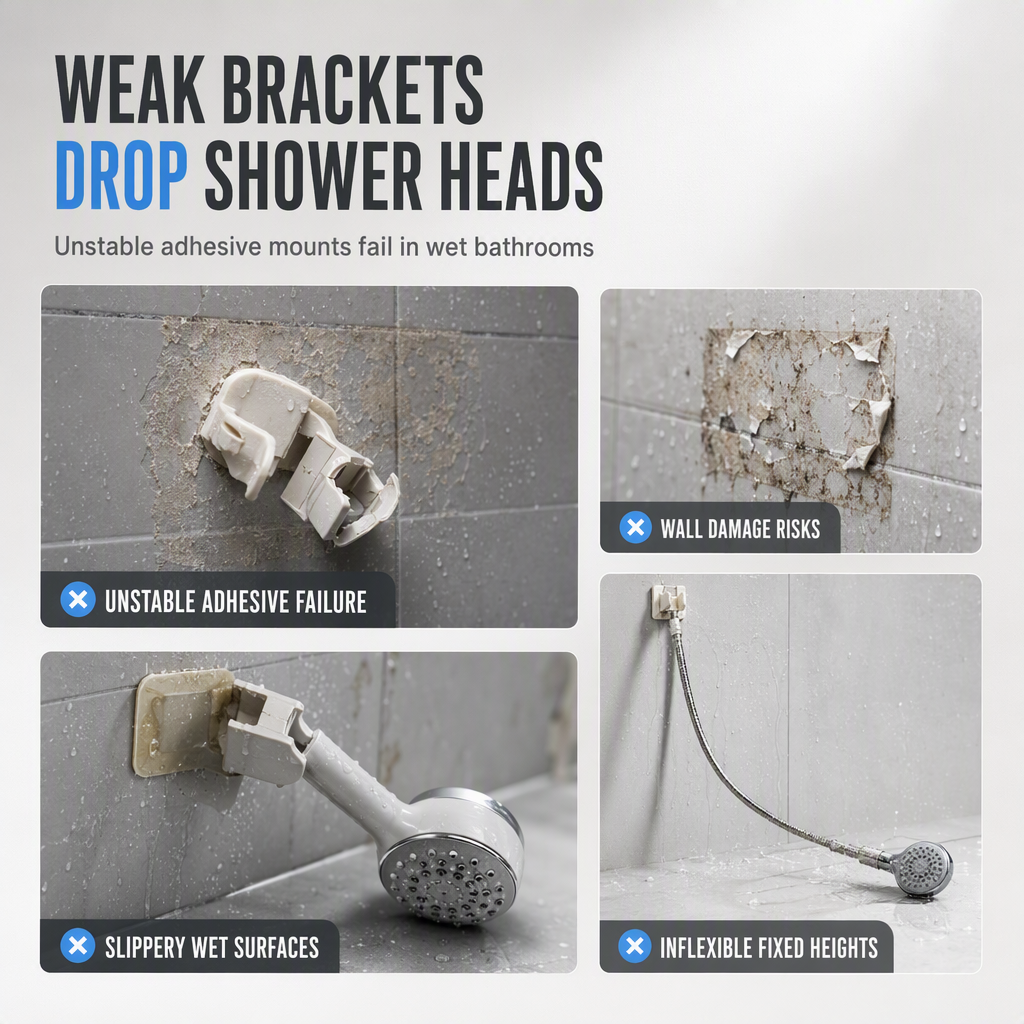 ⏳🔥LIMITED-TIME 50% OFF! ⏰🚿 Adjustable Suction Cup Shower Head Holder: Drill-Free, Multi-Angle Neck, Strong Grip, Universal Fit for Bathroom Tiles💦