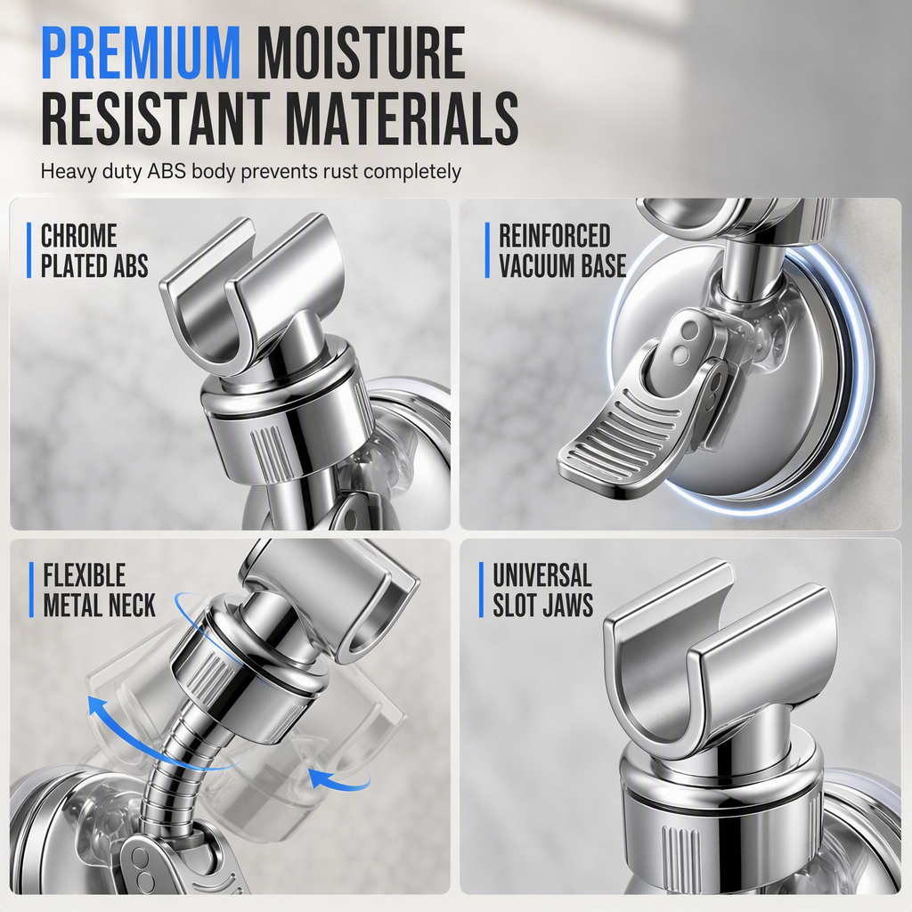 ⏳🔥LIMITED-TIME 50% OFF! ⏰🚿 Adjustable Suction Cup Shower Head Holder: Drill-Free, Multi-Angle Neck, Strong Grip, Universal Fit for Bathroom Tiles💦