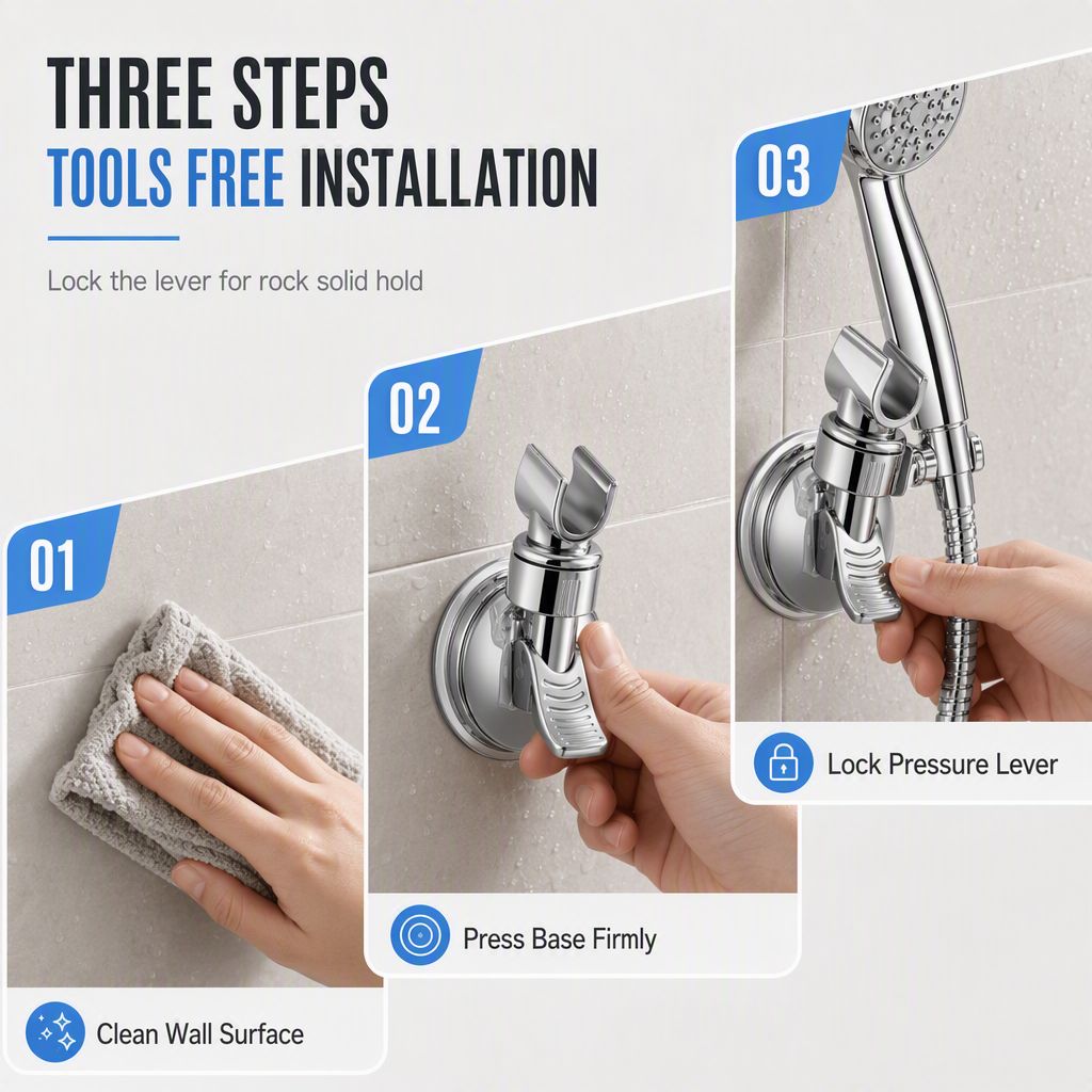 ⏳🔥LIMITED-TIME 50% OFF! ⏰🚿 Adjustable Suction Cup Shower Head Holder: Drill-Free, Multi-Angle Neck, Strong Grip, Universal Fit for Bathroom Tiles💦