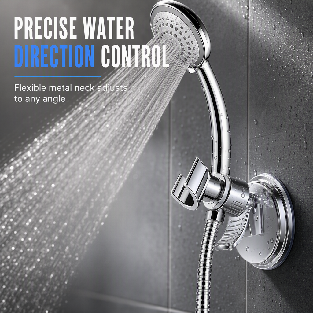 ⏳🔥LIMITED-TIME 50% OFF! ⏰🚿 Adjustable Suction Cup Shower Head Holder: Drill-Free, Multi-Angle Neck, Strong Grip, Universal Fit for Bathroom Tiles💦