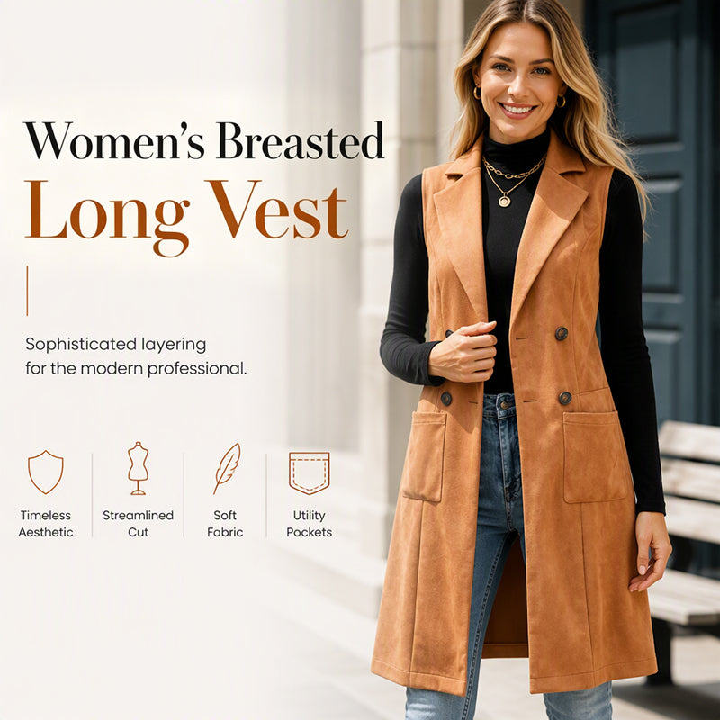 🔥LAST DAY SALE ONLY￡22.99!!🍂 ✨New Fall Collection-Women's Breasted Long Vest with Pockets🍁