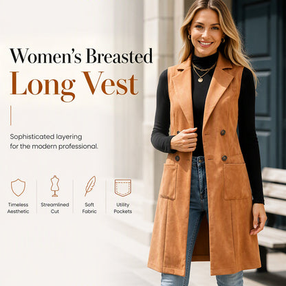 🔥LAST DAY SALE ONLY￡22.99!!🍂 ✨New Fall Collection-Women's Breasted Long Vest with Pockets🍁