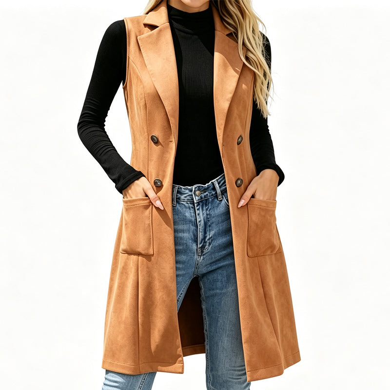 🔥LAST DAY SALE ONLY￡22.99!!🍂 ✨New Fall Collection-Women's Breasted Long Vest with Pockets🍁