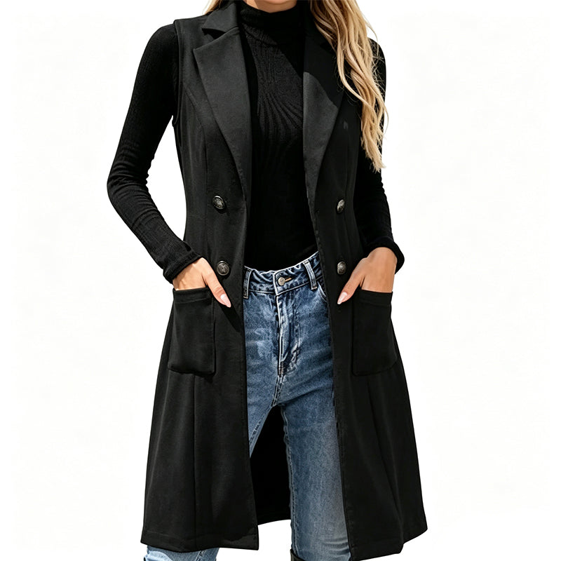 🔥LAST DAY SALE ONLY￡22.99!!🍂 ✨New Fall Collection-Women's Breasted Long Vest with Pockets🍁