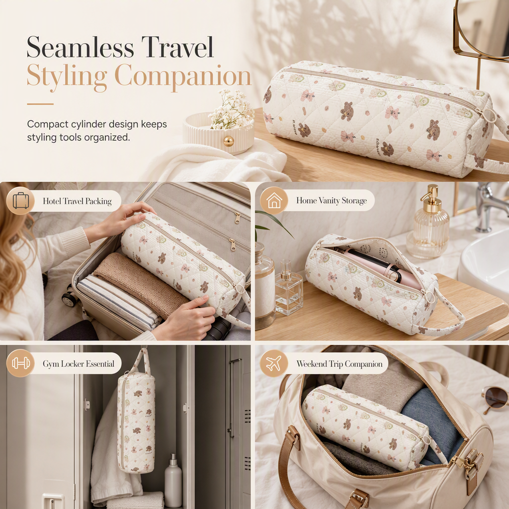 ⏳🔥LIMITED-TIME 50% OFF! ⏰Portable Quilted Travel Storage Bag with Handle for Hair Dryer Curling Iron and Hair Straightener🐆