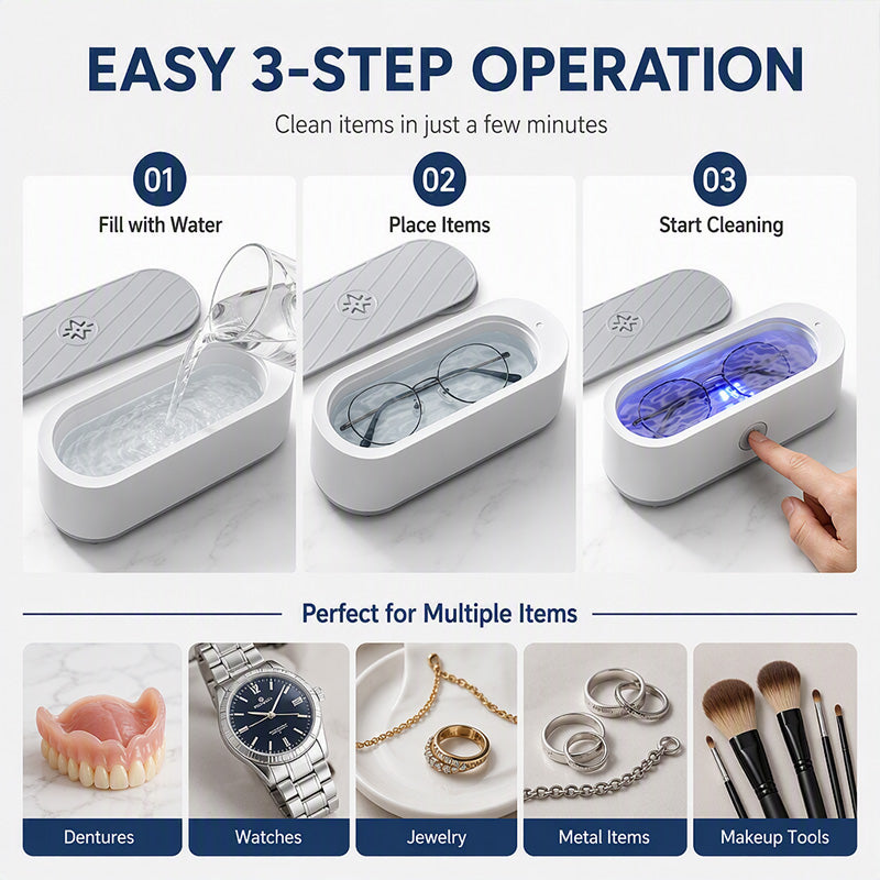 🔋 Rechargeable Ultrasonic Cleaner: Sonic Cavitation, 300ml, Cordless