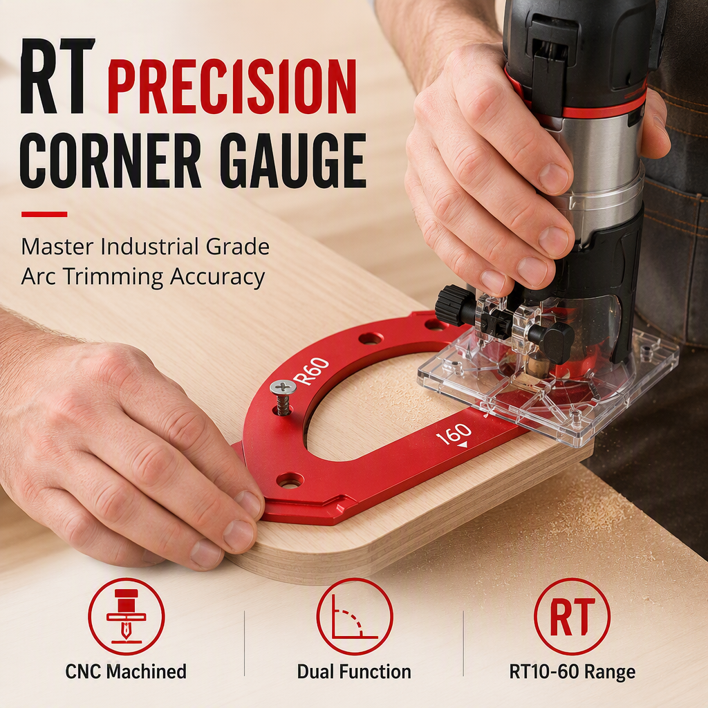 ⏳🔥LIMITED-TIME 50% OFF! ⏰🔧 Router Template – Round Corner R Angle Jig, CNC Machined Alloy & Non-Slip Stop Blocks – For Woodworking & Wardrobe DIY 📐🛠️