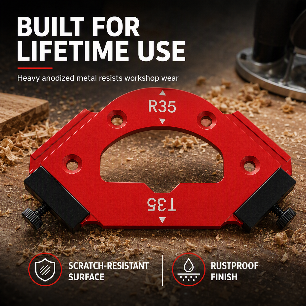⏳🔥LIMITED-TIME 50% OFF! ⏰🔧 Router Template – Round Corner R Angle Jig, CNC Machined Alloy & Non-Slip Stop Blocks – For Woodworking & Wardrobe DIY 📐🛠️