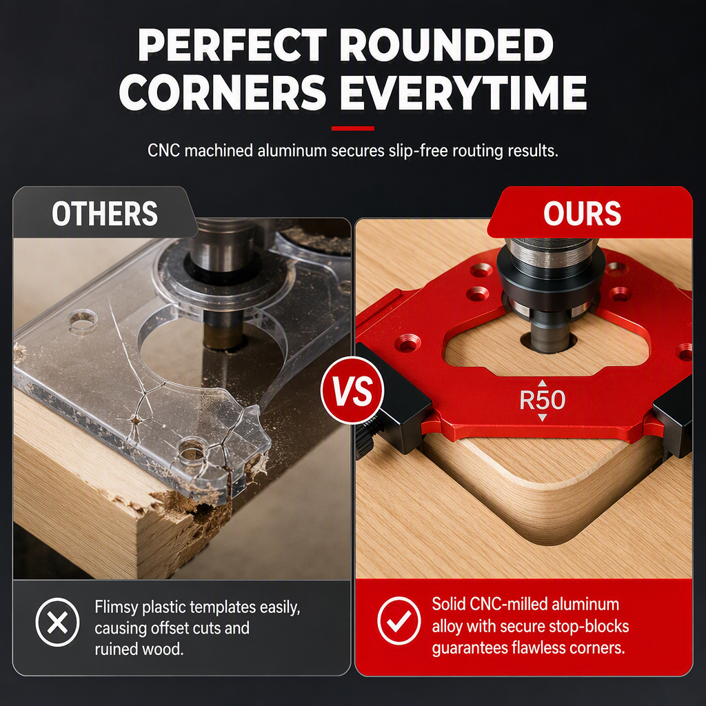 ⏳🔥LIMITED-TIME 50% OFF! ⏰🔧 Router Template – Round Corner R Angle Jig, CNC Machined Alloy & Non-Slip Stop Blocks – For Woodworking & Wardrobe DIY 📐🛠️