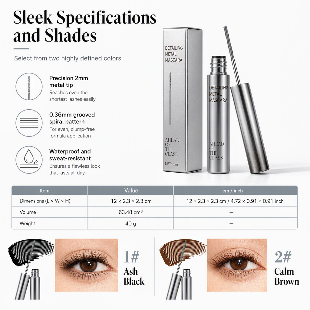 Waterproof and Sweatproof Mascara – Precision Metal Wand ✨