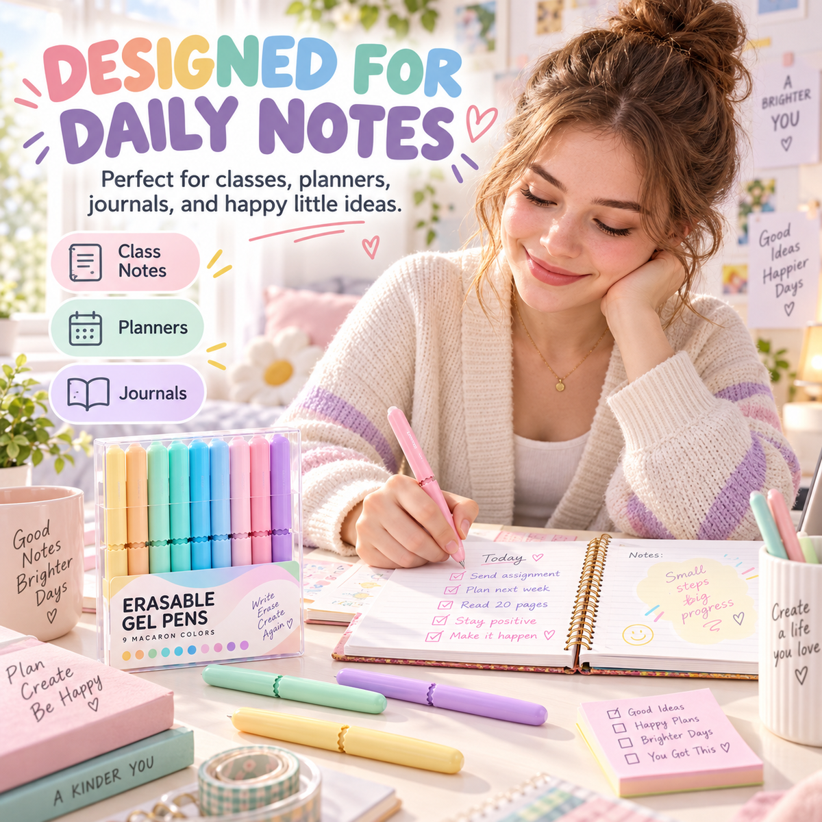 ✨50% OFF NOW! 9 Colors Macaron Erasable Gel Pen Set – Retractable Erasable Writing Pens, Cute Pastel Ink Pens for Journaling, Note Taking, Planner & School Supplies for Students
