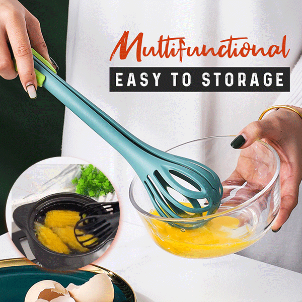 2-in-1 Egg Whisk and Food Tongs Kitchen Tool