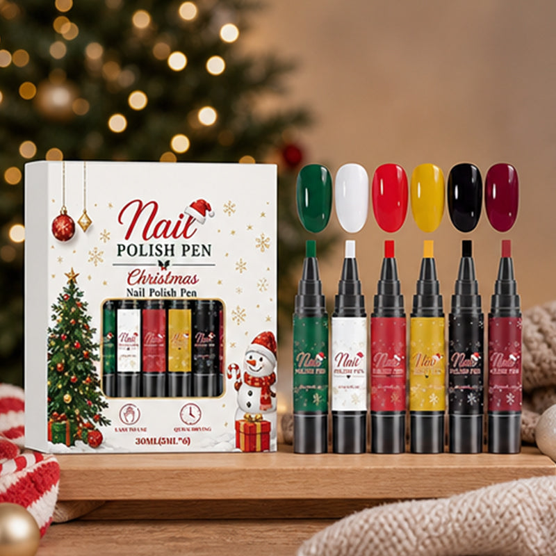 🎄💅 6-Color Christmas Nail Polish Pen Set – Easy Festive Nail Art at Home