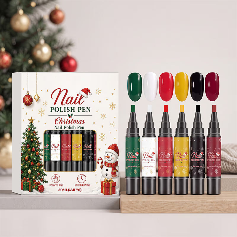 🎄💅 6-Color Christmas Nail Polish Pen Set – Easy Festive Nail Art at Home