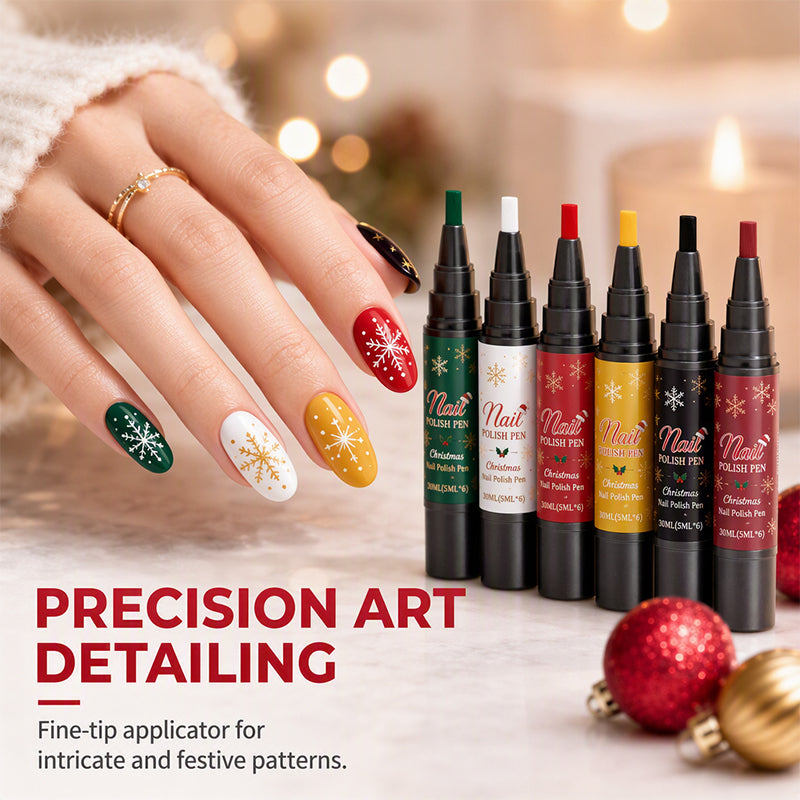 🎄💅 6-Color Christmas Nail Polish Pen Set – Easy Festive Nail Art at Home