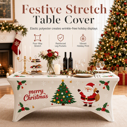 Christmas Stretch Fitted Table Cover for Rectangular Tables