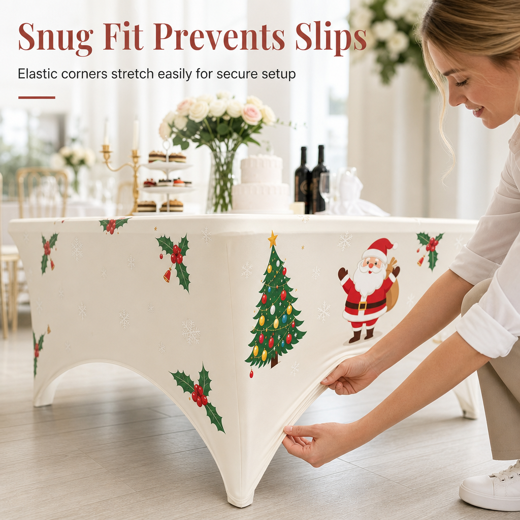 Christmas Stretch Fitted Table Cover for Rectangular Tables
