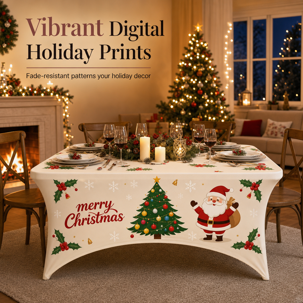 Christmas Stretch Fitted Table Cover for Rectangular Tables