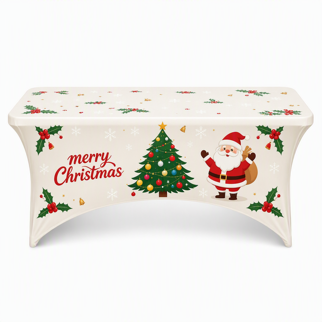 Christmas Stretch Fitted Table Cover for Rectangular Tables