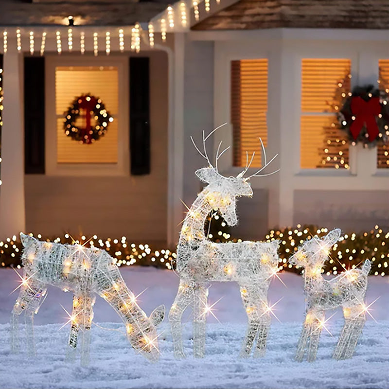 LED Christmas Reindeer Set with Bow – Decorative Reindeer Family for Indoor and Outdoor