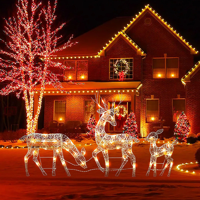 LED Christmas Reindeer Set with Bow – Decorative Reindeer Family for Indoor and Outdoor
