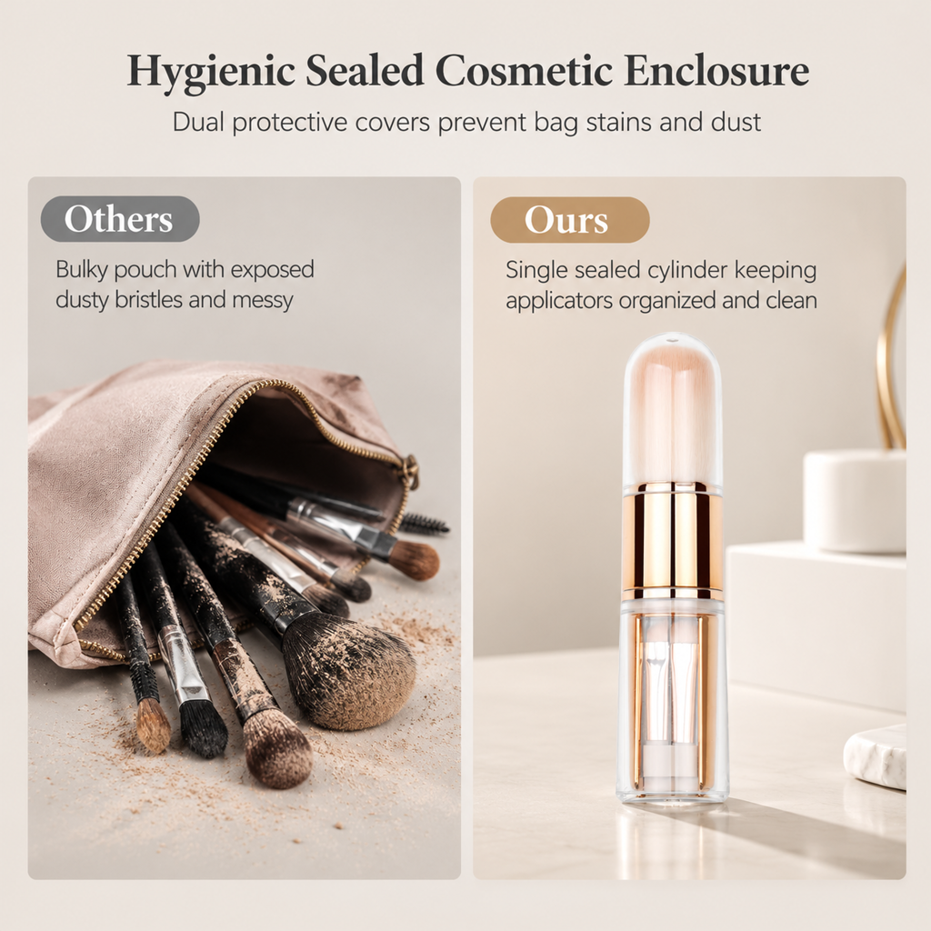 🖌️LAST DAY SALE 60% OFF !!📢Portable Retractable Makeup Brush Set Multifunctional Travel Cosmetic Tool with Powder Blush and Silicone Lip Brush