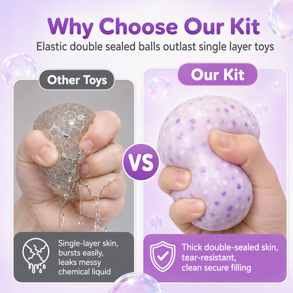 🧪DIY Squeeze Ball Making Kit – mix colorful clay & sparkling fillers, leak-proof slow-rising fun. No-mess craft for kids! 🎨✅