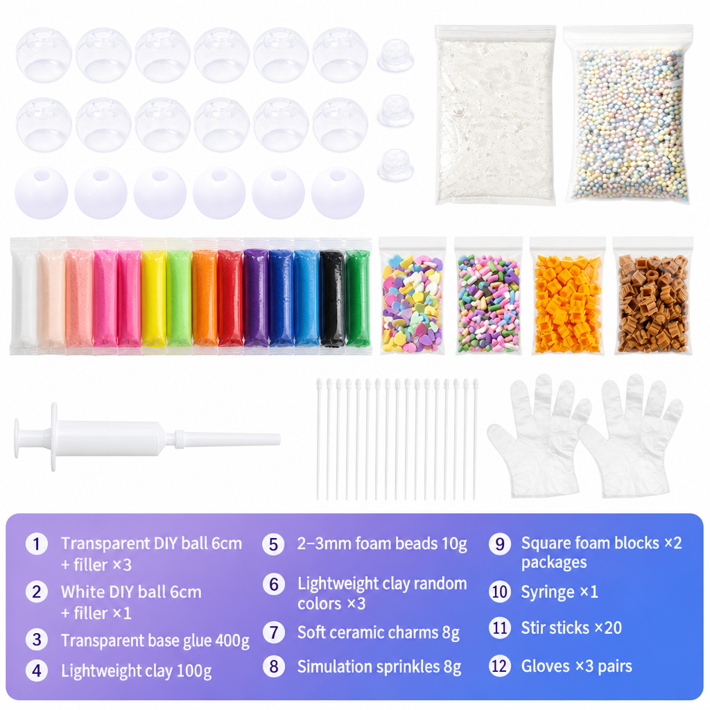 🧪DIY Squeeze Ball Making Kit – mix colorful clay & sparkling fillers, leak-proof slow-rising fun. No-mess craft for kids! 🎨✅
