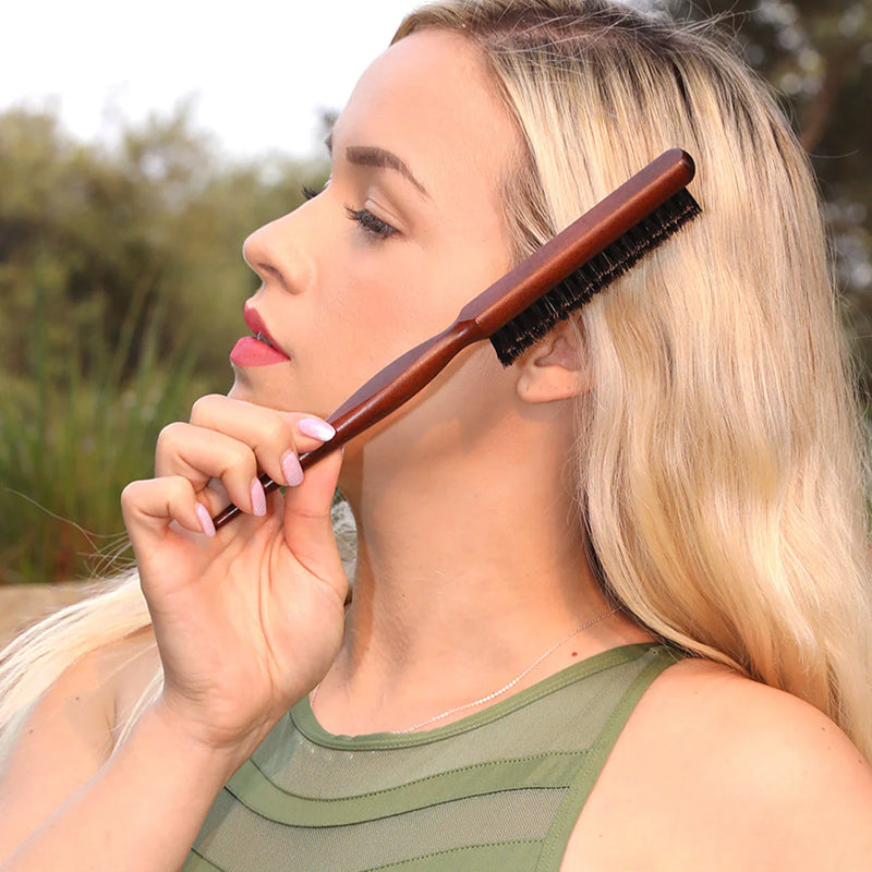 Natural Bristle Hair Styling Comb with Wooden Rat-Tail Handle