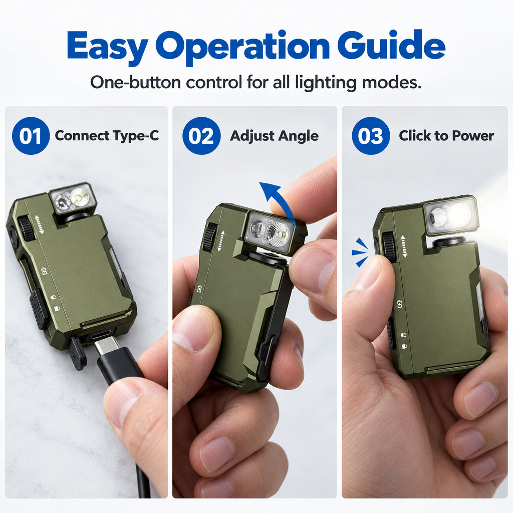 Ultra-Compact Rechargeable EDC Flashlight with 180-Degree Rotating Head